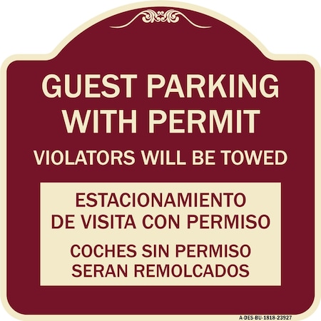 Guest Parking With Permit Violators Will Be Towed Estacionamento De Visita Con Permis Aluminum Sign